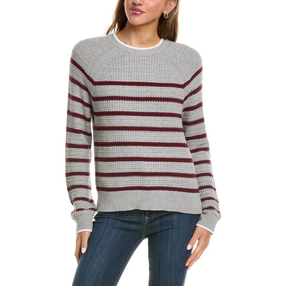 525 America Womens Crewneck Textured Stripe Pullover, Grey